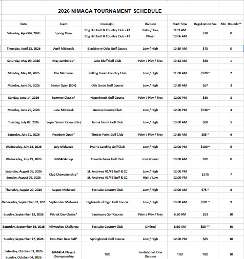 NIMAGA 2026 Schedule